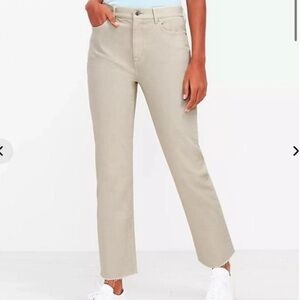 LOFT high waist straight crop light tan / beige five pocket jeans frayed‎ hem 12